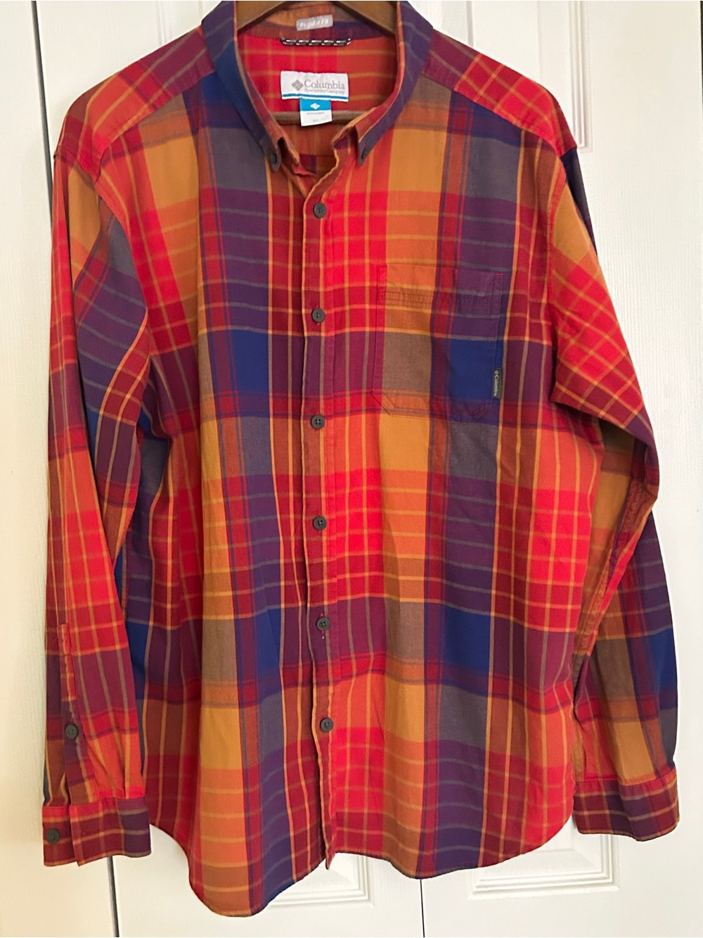 Columbia Men's XL Red Plaid Button Down Long Sleeve Shirt Regular Fit